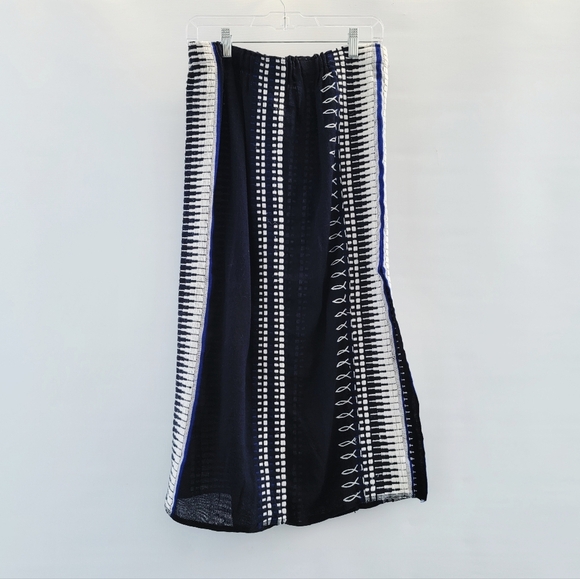 Lemlem Dresses & Skirts - Lemlem Dark Navy Blue White Midi Skirt Size Medium Ethiopian Sustainable Artisan